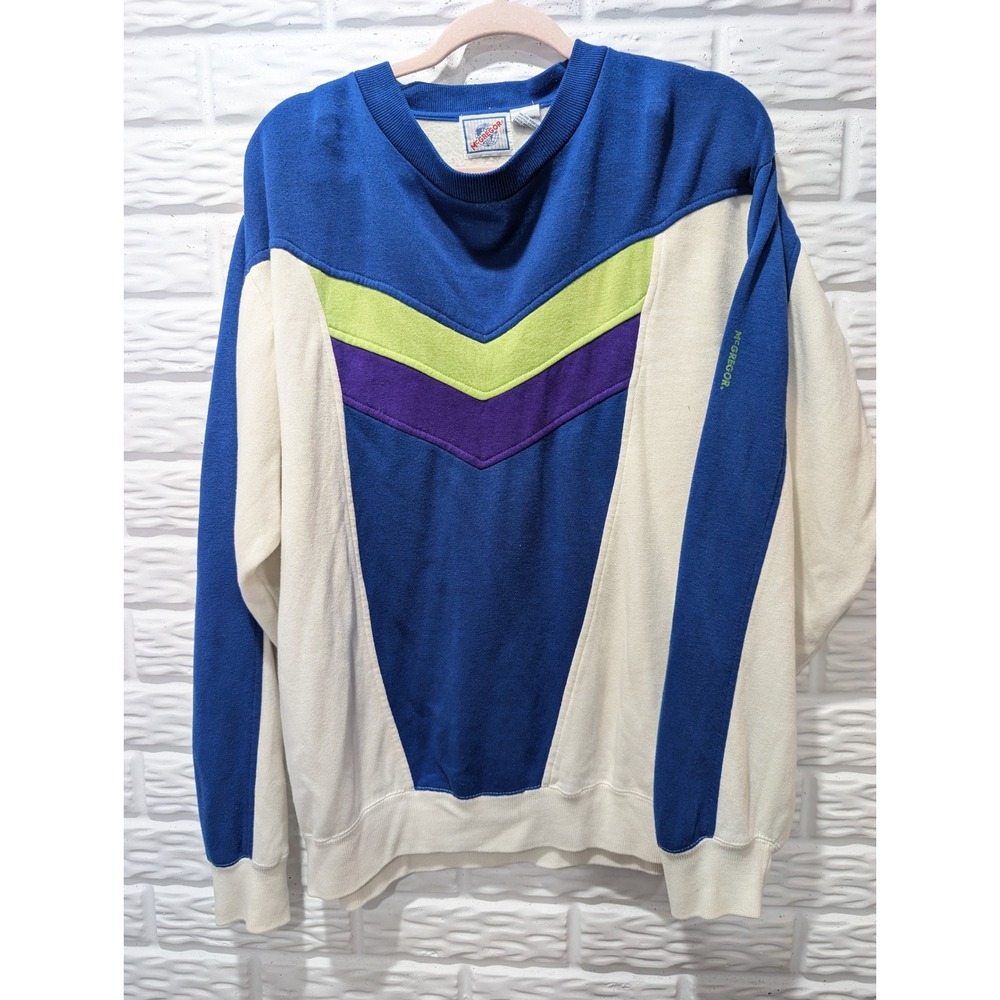 Vintage McGregor Colorblock Chevron Sweatshirt Mens XL Blue White 90s Retro